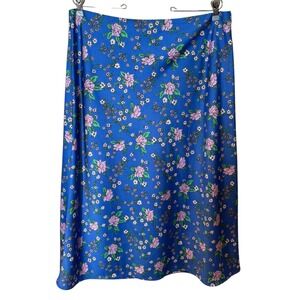J. Crew Floral Midi Slip Skirt Blue Pink Green Satin Bias‎ Cut Women's XL